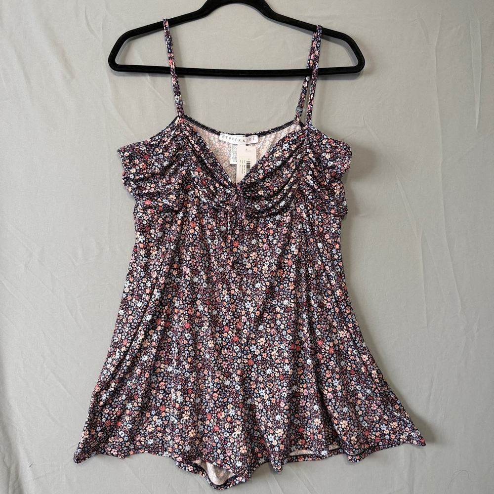 Pepper&Zoe Womens Floral Babydoll Romper Size XL Summer Resortwear Cottagecore